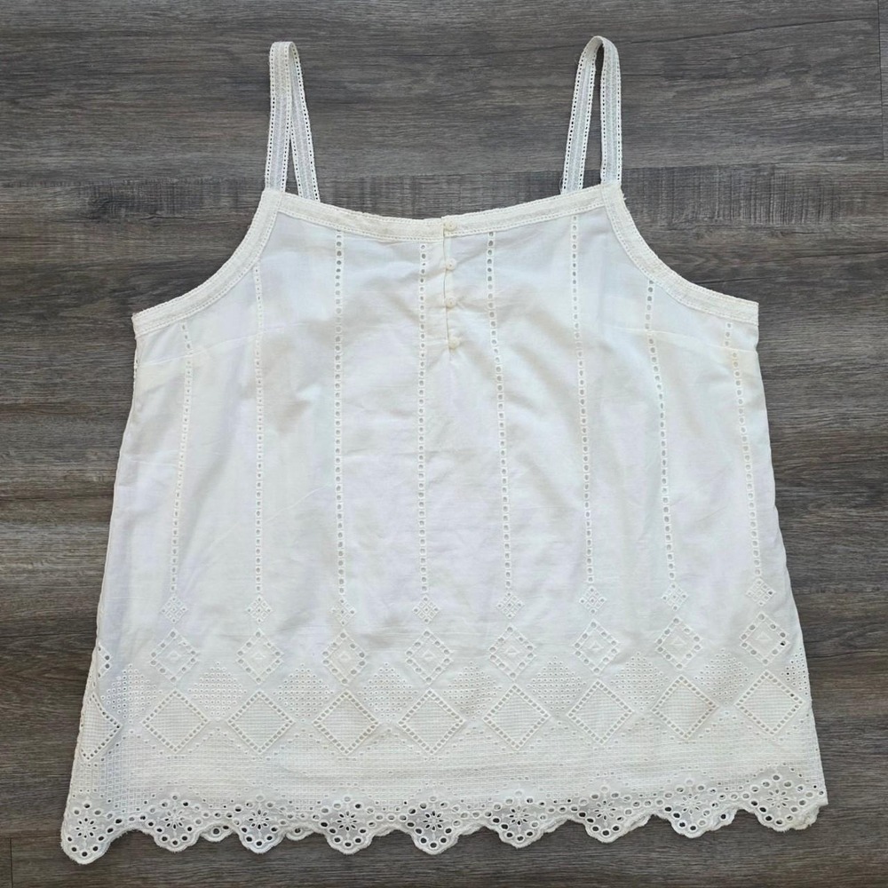 Adiva White Cotton Eyelet Cami Top Large Boho Cottagecore Scalloped Hem Tank